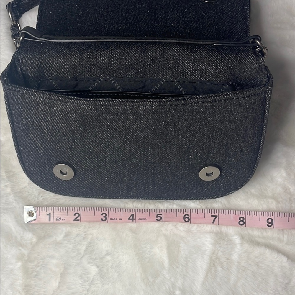 Steve Madden - Black/Charcoal Denim Borla Rose Bud Chain Crossbody - Picture 11 of 13
